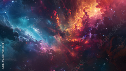 A Symphony Of Elemental Forces Colliding In A Cataclysmic Explosion Of Color And Sound, Creating A Surreal Tableau Of Cosmic Chaos And Creation