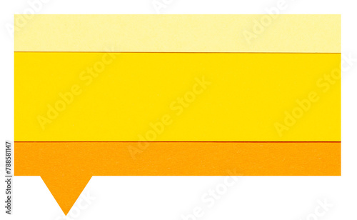 Yellow orange layered blank cut out paper cardboard speech bubble of rectangular shape with copy space for text on transparent or white background
