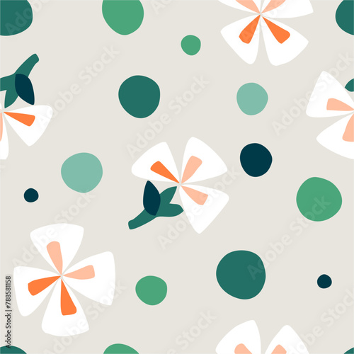 Floral seamless pattern. Flowers and peas on a beige background