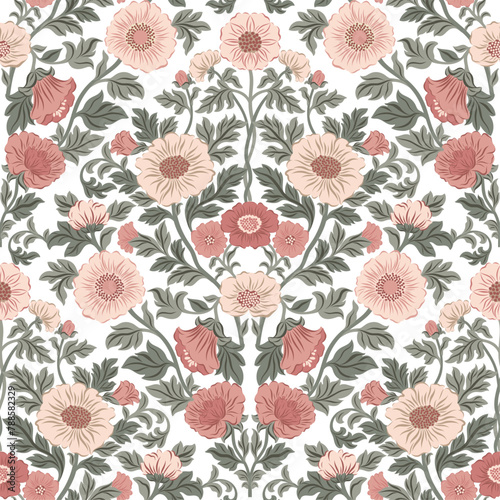 Seamless pattern with flowers in vintage style. Vector illustration with flowers on a white background in Morris style. Vintage motive.