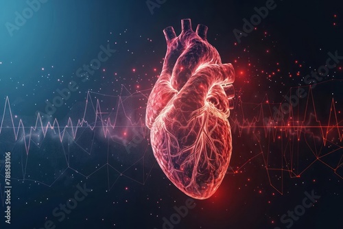 Heartbeat, ECG line, cardiac cycle, anatomical heart illustration, life rhythm photo