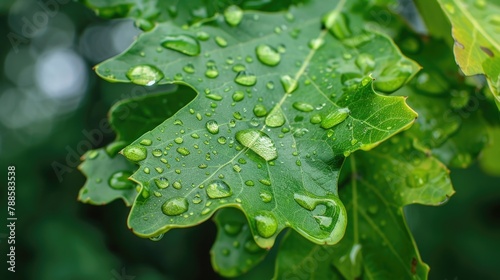 Close up of a leaf with water droplets, perfect for nature backgrounds