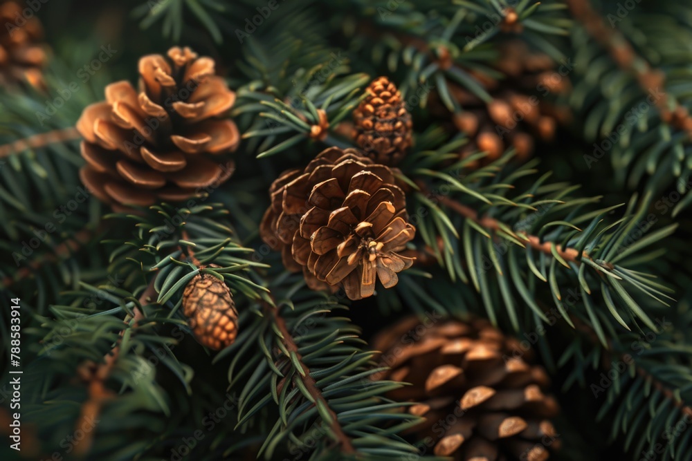 Detailed view of pine cones on a tree, suitable for nature themes Detailed view of pine cones on a tree, suitable for nature themes
