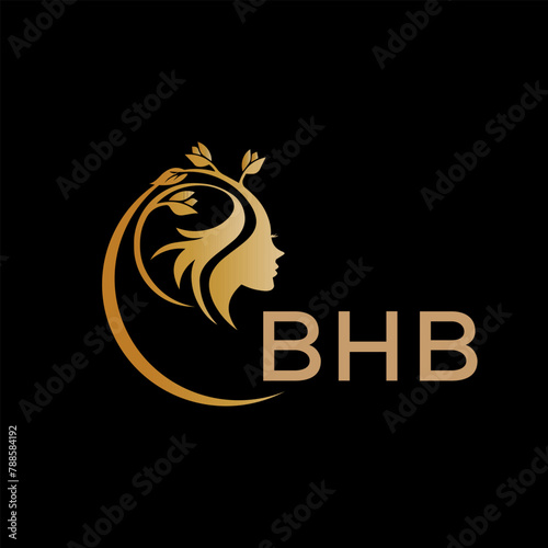 BHB letter logo. best beauty icon for parlor and saloon yellow image on black background. BHB Monogram logo design for entrepreneur and business.	
 photo