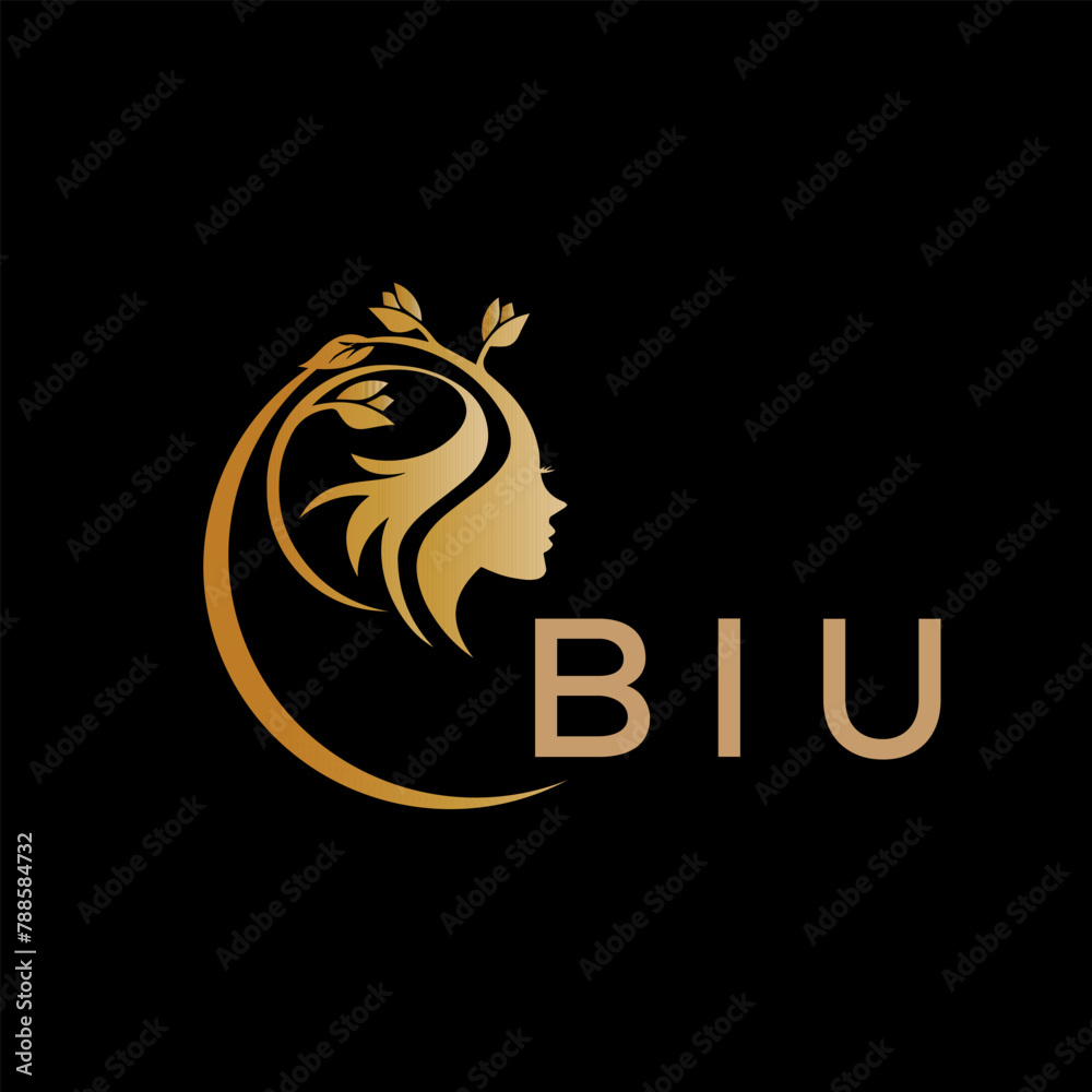 Fototapeta premium BIU letter logo. best beauty icon for parlor and saloon yellow image on black background. BIU Monogram logo design for entrepreneur and business. 