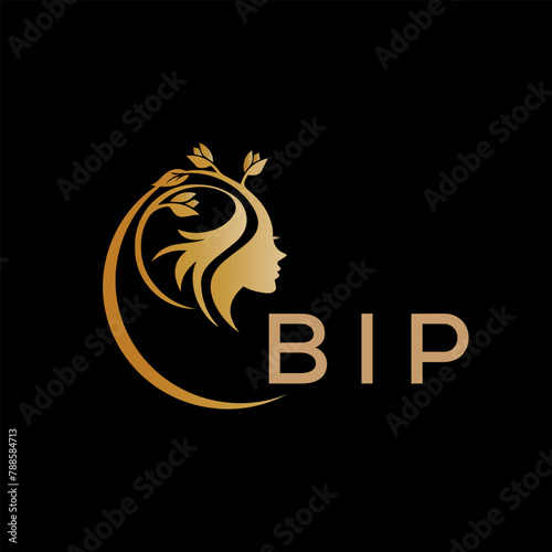 BIP letter logo. best beauty icon for parlor and saloon yellow image on black background. BIP Monogram logo design for entrepreneur and business.	
 photo