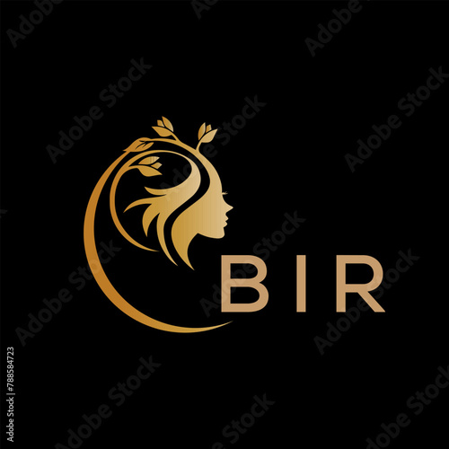 BIR letter logo. best beauty icon for parlor and saloon yellow image on black background. BIR Monogram logo design for entrepreneur and business.	
