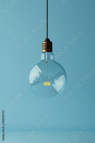 A minimalist light bulb hanging on a blue wall. Perfect for interior design concepts