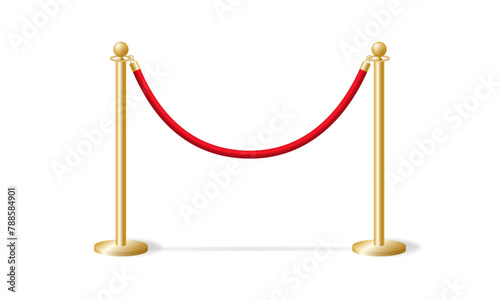 Fencing gold bollards with red rope template. Security barrier at solemn ceremonies and events. Warning from security service that passage is vector closed
