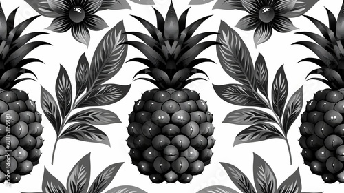 Pattern of pineapple silhouette repeating on fabric, scrapbooking or wrapping paper. Pineapple silhouette repeating pattern for textiles...