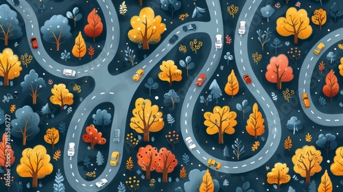 Suitable for textile, wrapping paper, children's play mat, board games and etc. There are cartoon roads and cars on the seamless background. photo