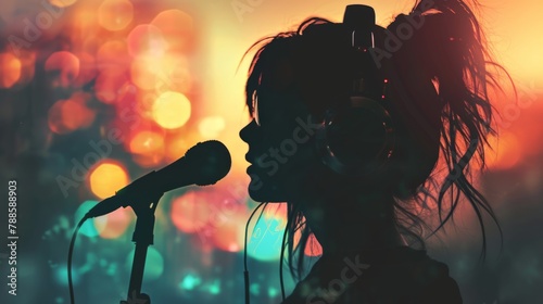 Silhouette of a female singer onstage