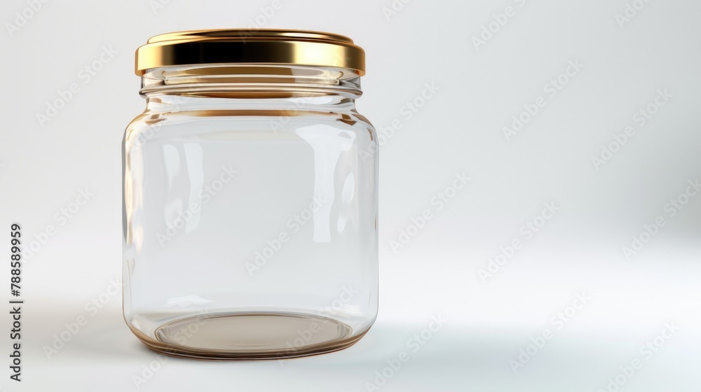 A simple clear glass jar with a shiny gold lid. Perfect for various design projects A simple clear glass jar with a shiny gold lid. Perfect for various design projects