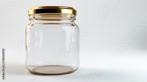 A simple clear glass jar with a shiny gold lid. Perfect for various design projects