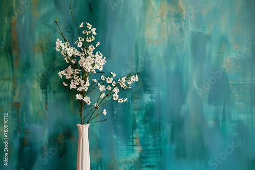 Grunge industrial wall mockup with vase with flowers
