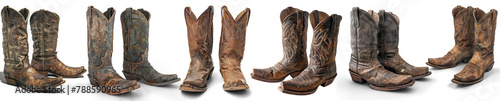 A pair of weathered cowboy boots isolated on a transparent background 
 photo