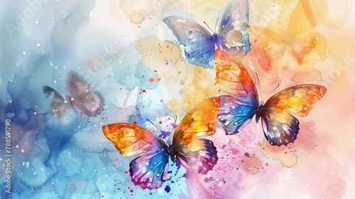 Three colorful butterflies on vibrant background. Suitable for nature and wildlife concepts