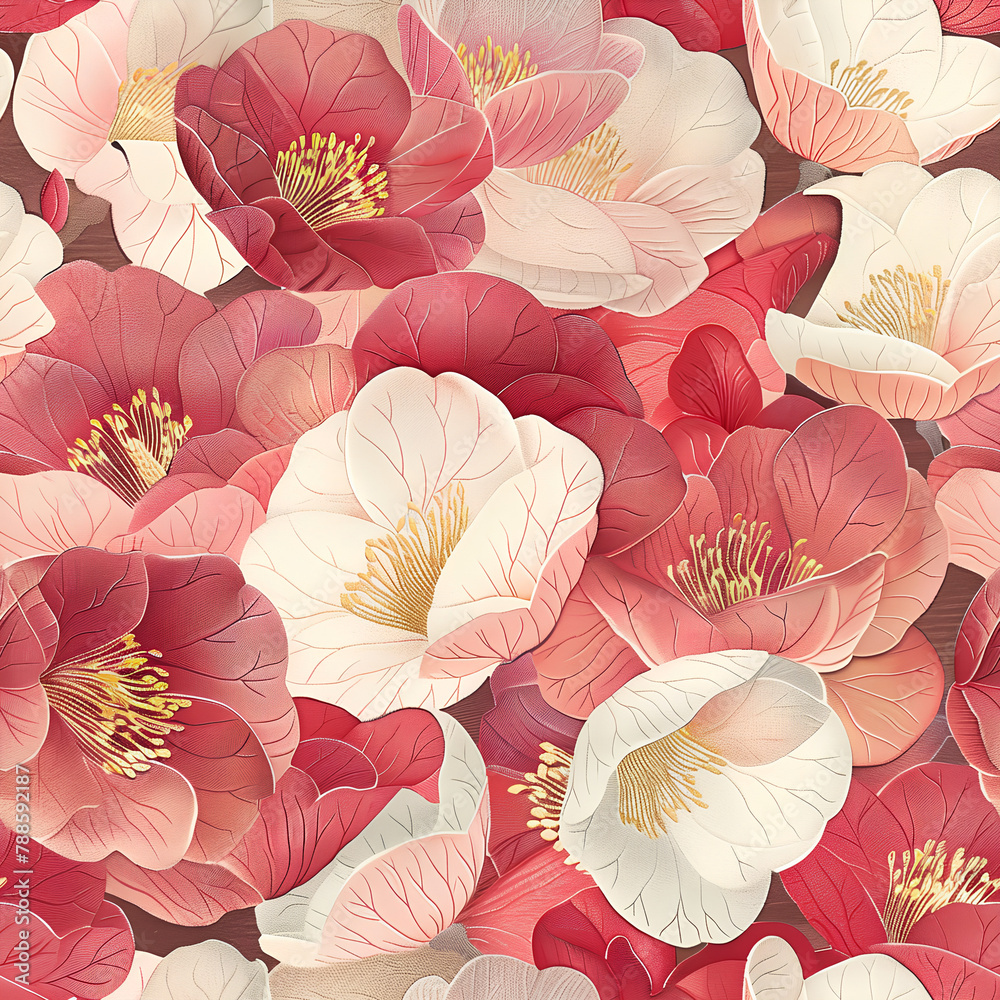 custom made wallpaper toronto digitalBlush Camellia Flowers on Cream, Romantic Floral Background