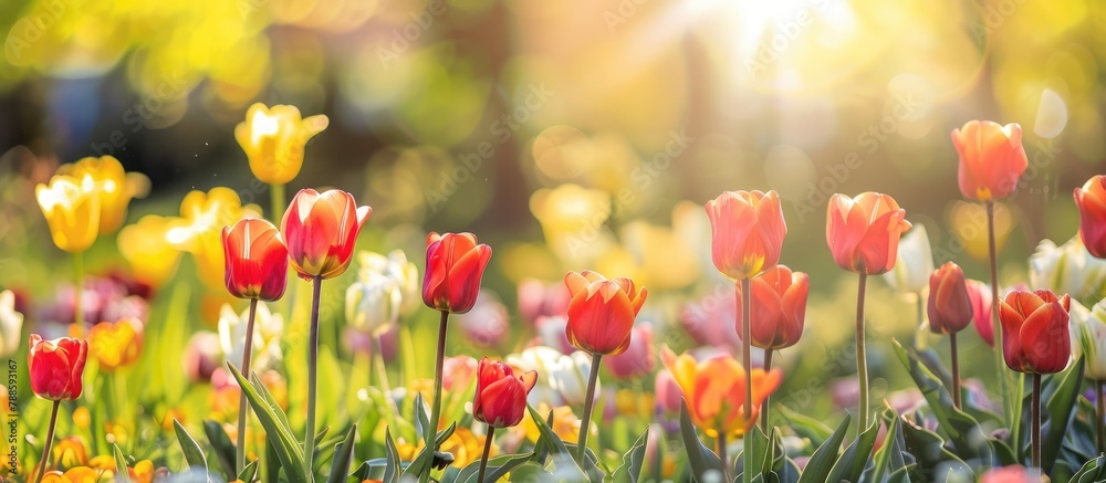 Tulips blooming in the sunny weather of spring Tulips blooming in the sunny weather of spring