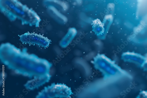 3D render of bacteria in a blue environment