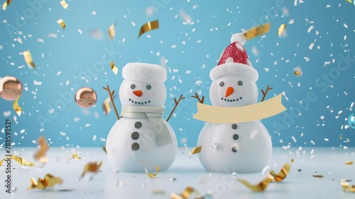 A cute image of two snowmen standing side by side. Perfect for winter-themed designs © Fotograf