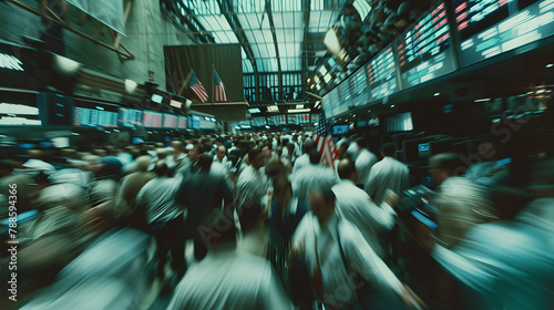 Obraz na płótnie cinematic photography of people moving on a super busy stock exchange w salonie