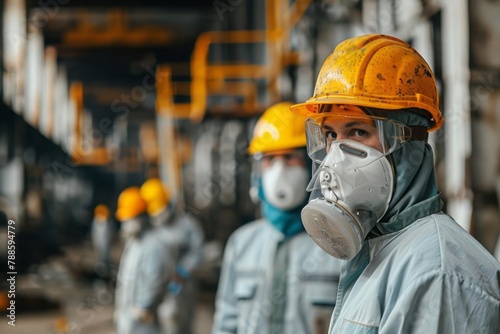 Demonstrating proper use of PPE in a work environment