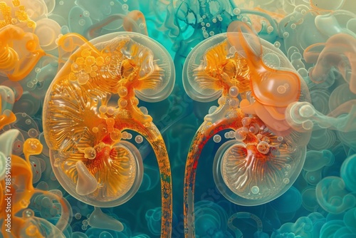 Renal function, kidneys filtering blood, urine formation, nephron structure