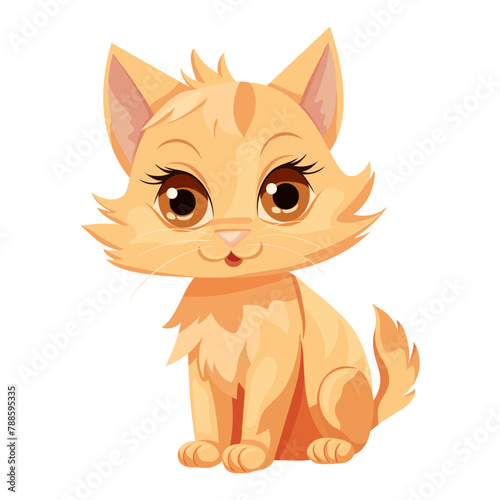 illustration of a funny red kitten sitting smiling on a white background.