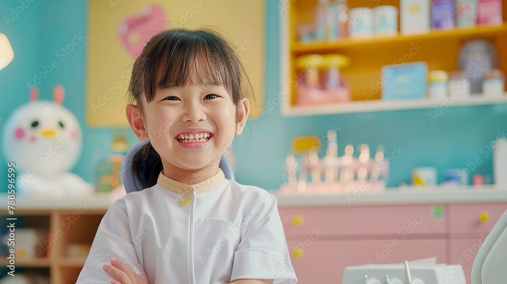 Portrait of smiling Asian girl in pediatric dental clinic Portrait of smiling Asian girl in pediatric dental clinic