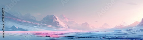 A haunting digital artwork in a desolate laboratory setting, featuring shards of mauve and dusty rose against soft blue-gray shadows. Emphasizing negative space