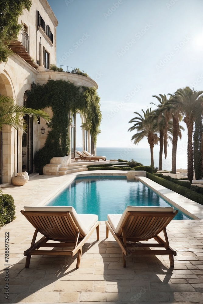 Fototapeta premium Seafront Cottage with Mediterranean Architecture