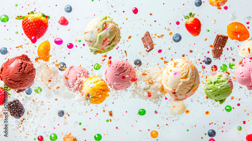 ice cream balls with berries and fruit splash. selective focus. photo