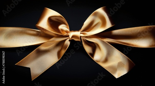 Elegant gold bow on a sleek black background, perfect for gift wrapping or holiday decorations
