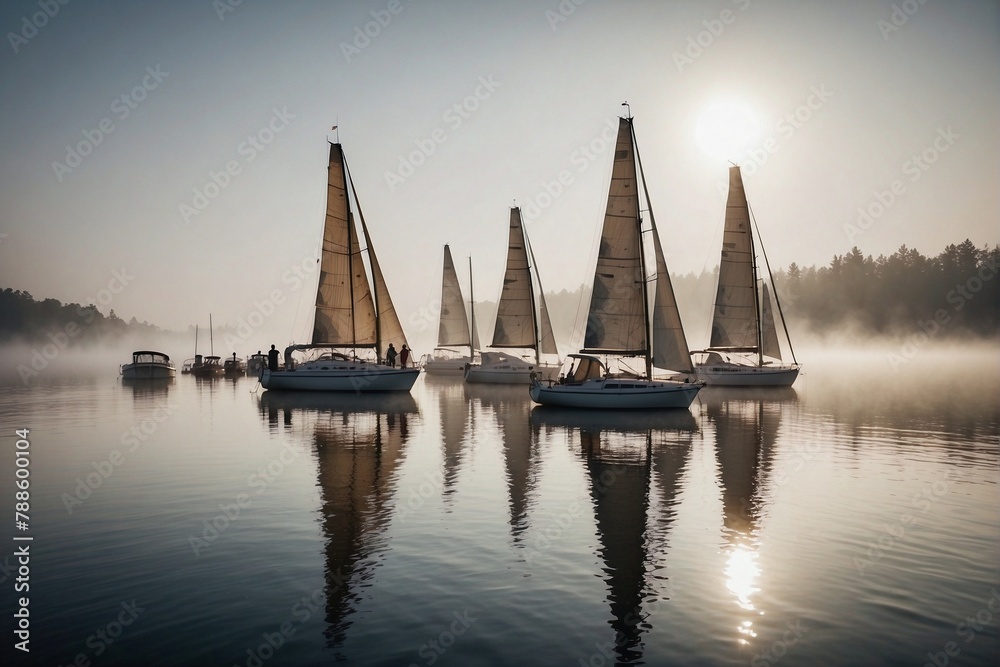 Obraz premium A group of boats on the lake. Lake Reflections
