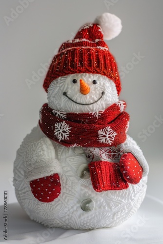 A cute snowman dressed in a red hat and scarf, perfect for winter designs