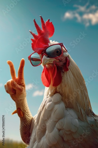 A chicken wearing glasses, quirky and fun. Perfect for comedic or educational purposes