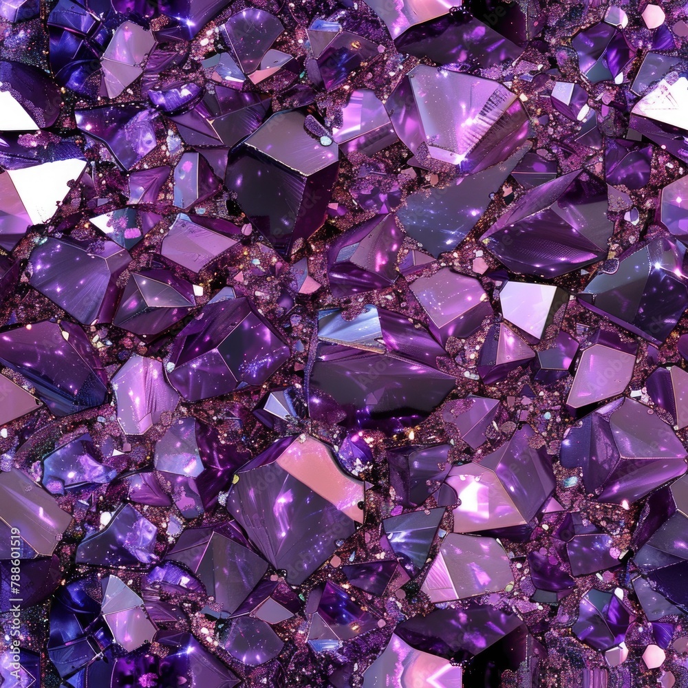 Pattern of sparkling amethysts on a purple backdrop Pattern of sparkling amethysts on a purple backdrop