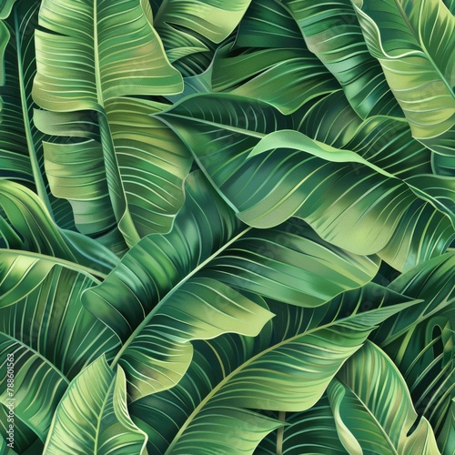 Seamless pattern of tropical banana leaves