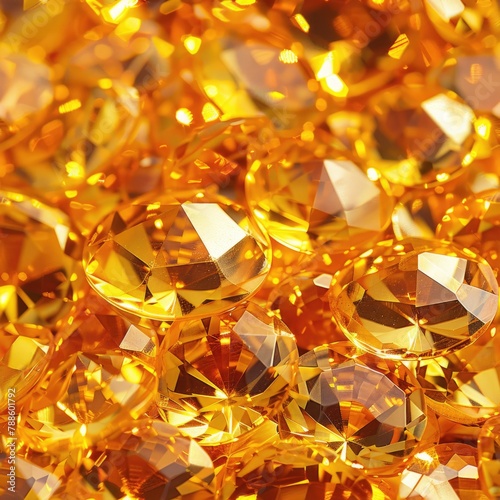 Seamless pattern background of shimmering citrines on a warm yellow surface