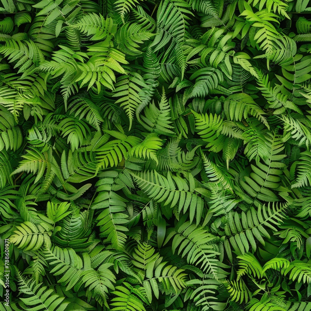 Seamless pattern of lush green fern leaves