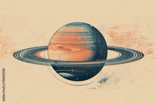 Vintage Textured Planetary Ringscape. photo