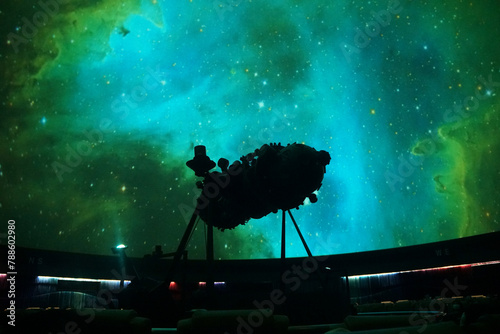 The dark space projector in the planetarium shows space and galaxy in Science Center for Education (Bangkok Planetarium)