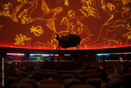 Old analog  projector in the planetarium shows bright image of many zodiac star in Bangkok Planetarium (Science Center for Education)