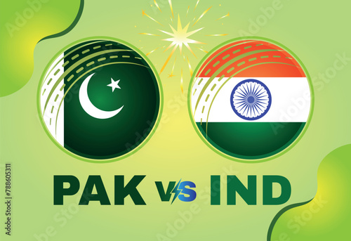 Pakistan vs India Cricket Match concept with flag and cricket ball. Creative illustration of participant countries flags with gradient background. Pakistan vs India Cricket Match Social Media Post.