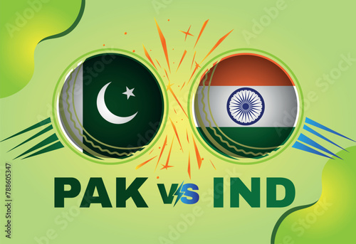 Pakistan vs India Cricket Match concept with flag and cricket ball. Creative illustration of participant countries flags with gradient background. Pakistan vs India Cricket Match Social Media Post.