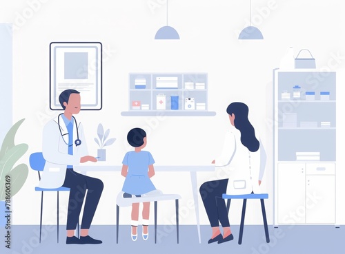 Flat illustration of doctor taking care patients in hospital room, AI generated