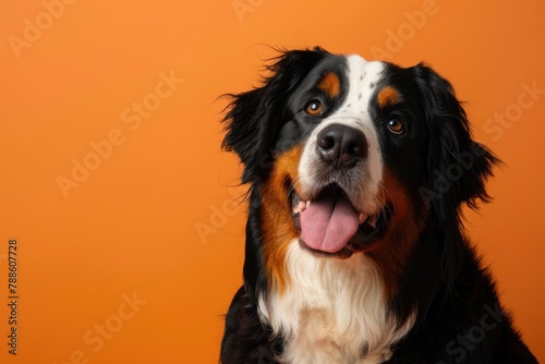 Adorable Bernese Mountain Dog on Beautiful Color Background. Breed of Cattle Dogs, Known for their Care and Stunning Canine Features photo