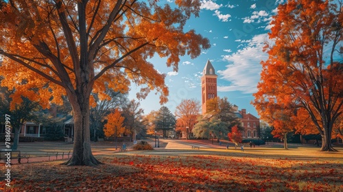 Autumn at Auburn University: Landmarks of Campus, Tower Architecture in Fall Colors  photo
