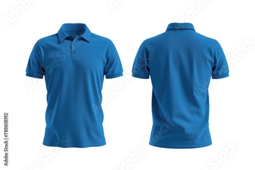 Blue Polo Shirt Mockup Template: Blank Design with Front & Back View on Isolated White Background